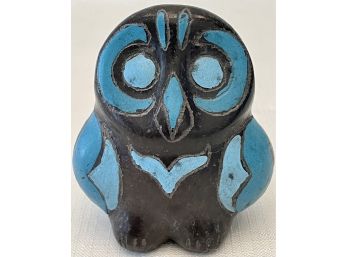 Vintage Black Teal Clay Pottery Owl