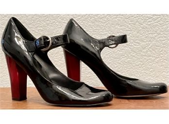 Black Patent Leather Shoes With Red Heels Sz. 9