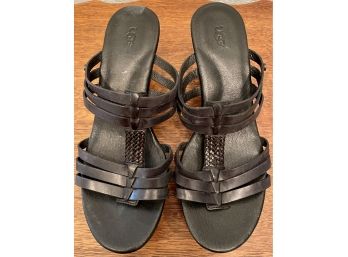 UGG Sz. 8 Wedge Brown Leather Sandals