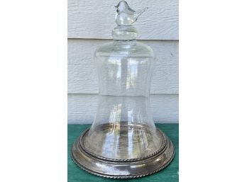 Glass Cloche With Bird On Pottery Barn Silver Plate Base
