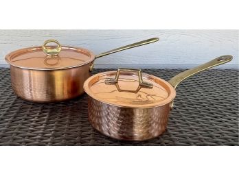 2 Copper Pans With Lids And Brass Handles Korea