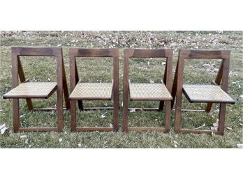 Wonderful MCM Solid Wood Cane Seat And Back Folding Chairs Made In Italy