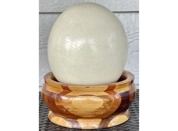 Vintage Ostrich Egg In Handmade Wood Bowl
