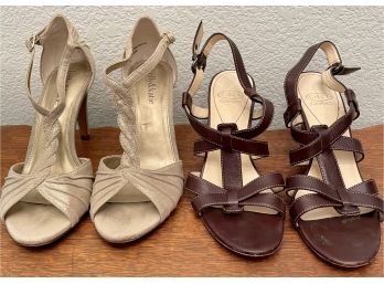 2 Pairs Ladies Shoes With Brown Leather Wedge Sandals