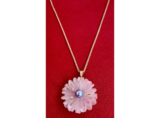 Stunning 14k Flower With Pearl On 14k Chain