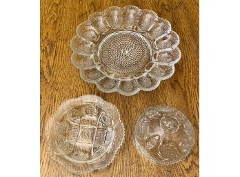 Glass Flower Dish And Lidded Dish
