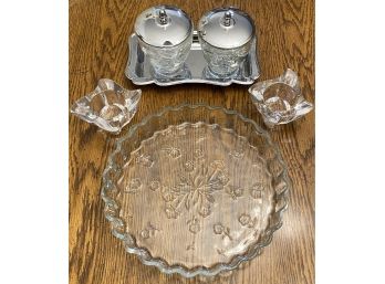 Glass Tray And Bowls With 2 Silver-plated Bowls From Irvinware