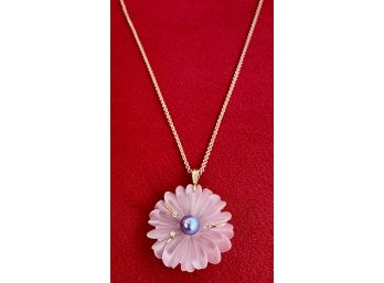 Stunning 14k Flower With Pearl On 14k Chain