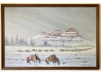 Gorgeous Signed Horses In Snow Framed Painting