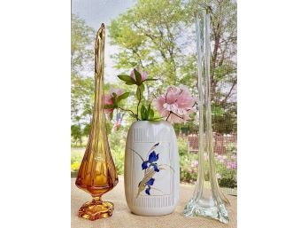 Three Pretty Vases, One From Otagiri Japan, Other Hand Made