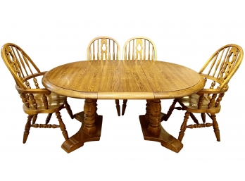 Sturdy Wooden Dining Table With 6 Chairs And Two Leaves