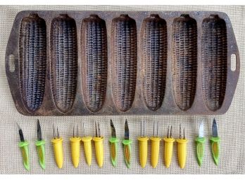 Vintage Corn Cob Mold Pan With Small Skewers