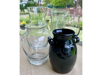 (4) Glass And One Ceramic Vase