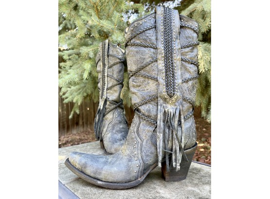 NWOB Corral Braided With Fringe Snip Toe Boots Women's Size 8.5