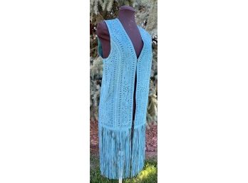 Scully Teal Suede Vest With Long Fringe And Cutout Detailing Women's Size L