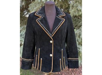 Scully Black Suede Jacket With Tan Trim & Stud Accents Women's Size L