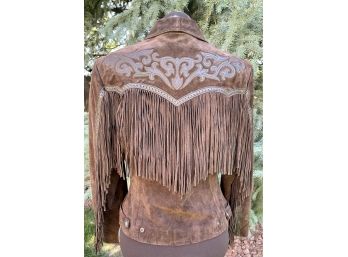Cripple Creek Brown Fringed Jacket With Concho Snap Closures Women's Size M