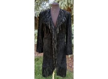 Scully Black Fringed Long Suede Coat Women's Size L