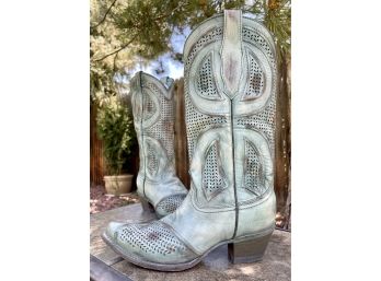 Corral Vintage Tobacco/Turquoise Laser Western Boots Women's Size 8.5
