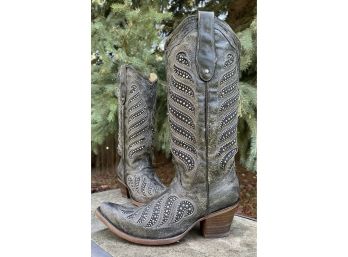 Corral Black Crystal Inlay Western Boots Women's Size 8.5