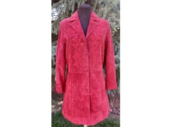 Scully Red Suede Coat With Embroidery And Sequin Accents Women's Size 12