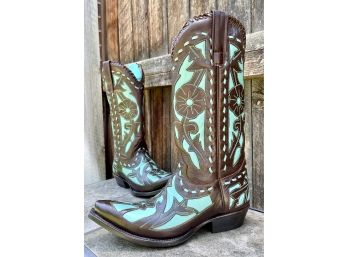 Lane Brown Leather & Turquoise  Western Boots Women's Size 8.5