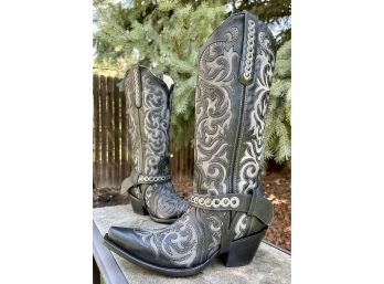 NIB Corral Black Inlay & Embroidery Harness Boots Women's Size 8.5