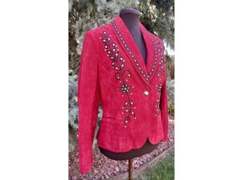 Cripple Creek Red Suede With Black Embroidery & Rhinestones Jacket Women's Size L