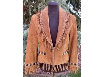Cripple Creek Rust Color Suede Jacket With Bone Bead Work Women's Size M