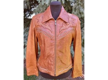 Cripple Creek Rust Leather Jacket W/Raised Stitched Detailing Women's Size L