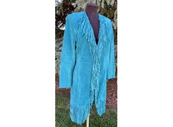 Scully Turquoise Fringed Long Suede Coat Women's Size L