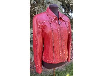 Cripple Creek Red Leather With  Chain & Studs Accents Jacket Women's Size M