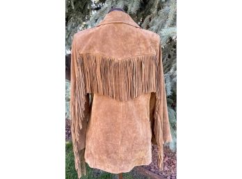 Long Suede Jacket With Fringe By Gallery Tan Women's Size M