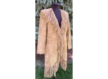 Scully Tan Fringed Long Suede Coat Women's Size L