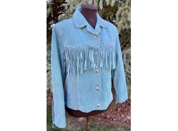 Scully Light Blue With Denim Stamped Detailing, Fringe And Concho Snap Closure Women's Size L