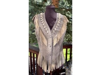 Tribe America Brown & Tan Fringed Leather Vest Women's Size 10