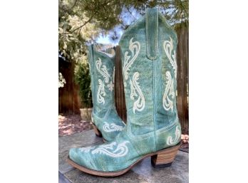 NIB Corral Turquoise Blue Cortez Cleff Embroidery Western Boots Women's Size 8.5