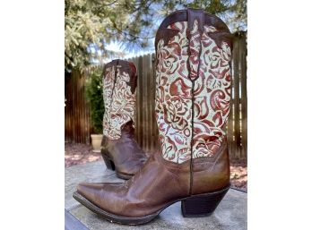 Dan Post Floral Tooled Snip Toe Western Boots Women's Size 8.5