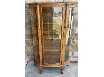 Vintage Wooden Cabinet With Glass Door Panels