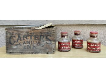 Vintage Carter's Vermilion Ink In Wood Box