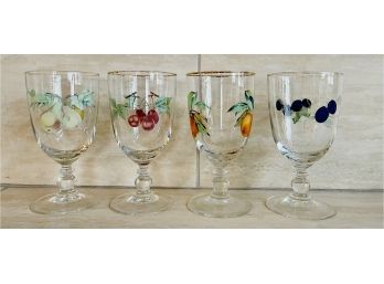 Lot Of 4 Fruits Water Goblets