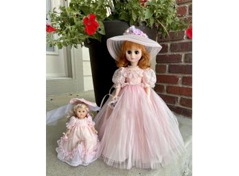 Madame Alexander Elise (17') Bridesmaid With Pink Tulle Dress & Small (8') Blond Doll In Pink Chiffon Dress