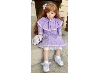 Large 30' Porcelain Doll With Purple Dress