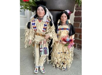 Pair Of Native American Wedding Couple Porcelain Dolls 18'