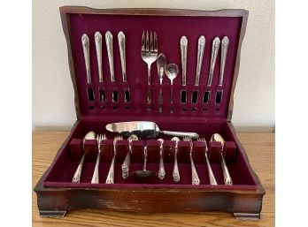 Silver Plate Flatware By Holmes & Edwards Service For 8 In Box With Serving Pieces