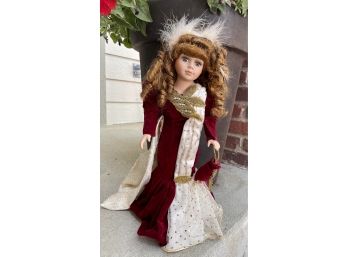 Collector's Choice By Dan Dee Porcelain Doll With Red Velvet Dress