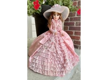 Vintage Madame Alexander Magnolia 1977 Doll In Pink  Dress With Lace Ruffles