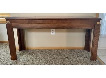 Lane Sofa Table With Brass Accent Brackets And Beveled Glass Inserts
