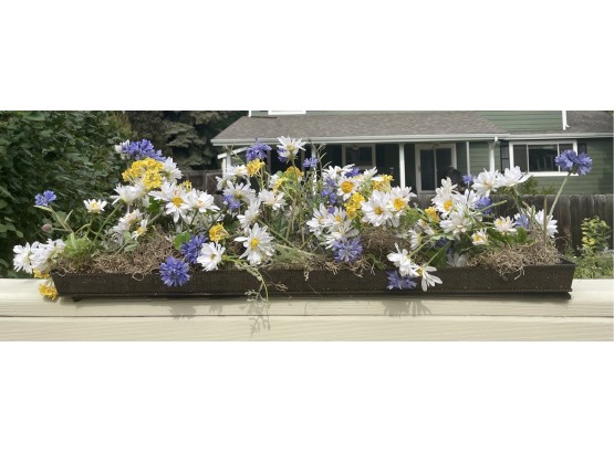 Floral Arrangement With Daisies In Flat Metal Tray
