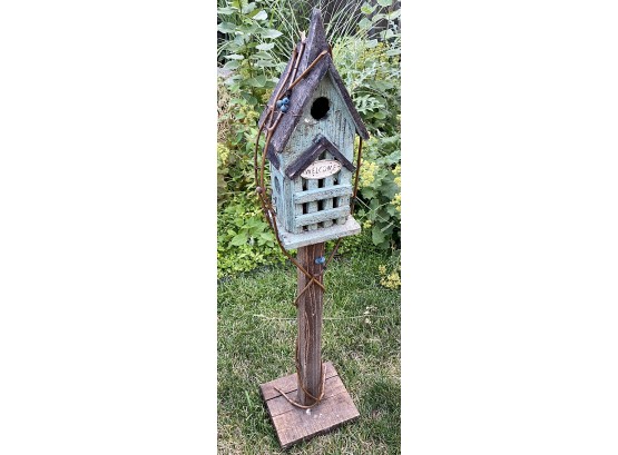 Fabulous Robin's Egg Blue Bird House On Stand, Move In Ready